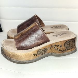 Vintage Brown Leather Sandals 7.5 y2k 90s 2000s MIA Platform Chunky